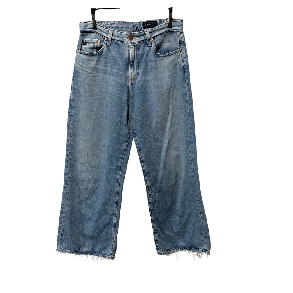AG Adriano Goldschmied Saige Wide Leg Crop Jeans Women 28 Blue Distressed Hem